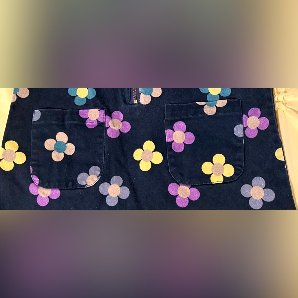Bisby Jumper Dress Girl’s 12 L Navy Blue Retro Flower Power Zip-Front - Picture 8 of 9